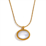 Shell Oval Pendant Stainless Steel Necklace 18K PVD Plated Charm Jewelry Gift