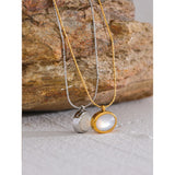 Shell Oval Pendant Stainless Steel Necklace 18K PVD Plated Charm Jewelry Gift