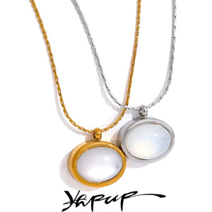 Shell Oval Pendant Stainless Steel Necklace 18K PVD Plated Charm Jewelry Gift