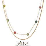 Natural Stone Double Chain Stainless Steel Necklace Charm Bohemia Jewelry