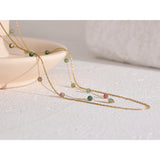Natural Stone Double Chain Stainless Steel Necklace Charm Bohemia Jewelry