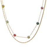 Natural Stone Double Chain Stainless Steel Necklace Charm Bohemia Jewelry