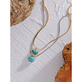 Stone Pendant Necklace Amazonite Silver Stainless Steel Jewelry