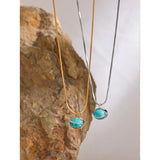 Stone Pendant Necklace Amazonite Silver Stainless Steel Jewelry