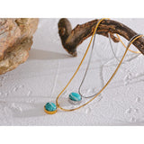 Stone Pendant Necklace Amazonite Silver Stainless Steel Jewelry