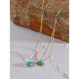 Stone Pendant Necklace Amazonite Silver Stainless Steel Jewelry
