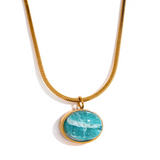Stone Pendant Necklace Amazonite Silver Stainless Steel Jewelry