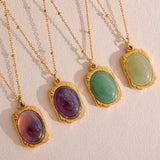 Square Pendant Stainless Steel Necklace Amethyst Green Aventurine