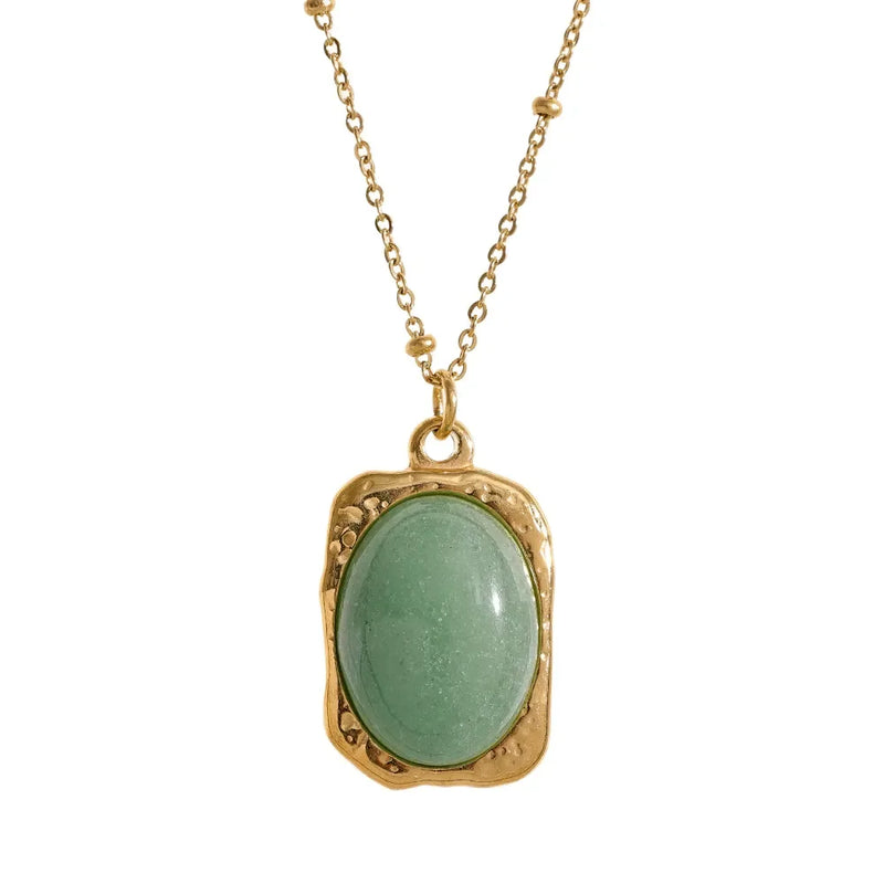 Square Pendant Stainless Steel Necklace Amethyst Green Aventurine