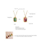 Square Pendant Stainless Steel Necklace Amethyst Green Aventurine