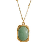 Square Pendant Stainless Steel Necklace Amethyst Green Aventurine