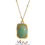 Square Pendant Stainless Steel Necklace Amethyst Green Aventurine