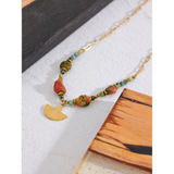 Green Stone Beads Pendant Necklace Stainless Steel Jewelry