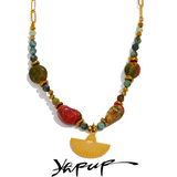 Green Stone Beads Pendant Necklace Stainless Steel Jewelry