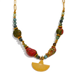 Green Stone Beads Pendant Necklace Stainless Steel Jewelry