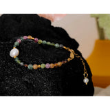 Tourmaline Stone Pearl Bead Bracelet for Women Mother Gift