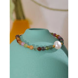 Tourmaline Stone Pearl Bead Bracelet for Women Mother Gift