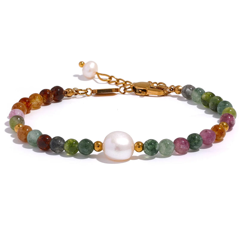 Tourmaline Stone Pearl Bead Bracelet for Women Mother Gift