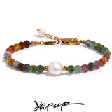 Tourmaline Stone Pearl Bead Bracelet for Women Mother Gift