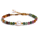 Tourmaline Stone Pearl Bead Bracelet for Women Mother Gift