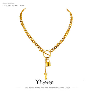 316L Stainless Steel Metal Lock Pendant Necklace 18K Plated Chain Gala
