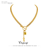 316L Stainless Steel Metal Lock Pendant Necklace 18K Plated Chain Gala