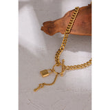 316L Stainless Steel Metal Lock Pendant Necklace 18K Plated Chain Gala