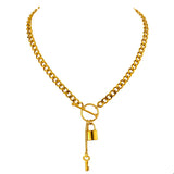 316L Stainless Steel Metal Lock Pendant Necklace 18K Plated Chain Gala