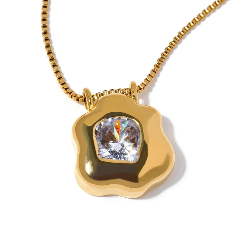 CZ Pendant Stainless Steel Necklace Stylish Jewelry