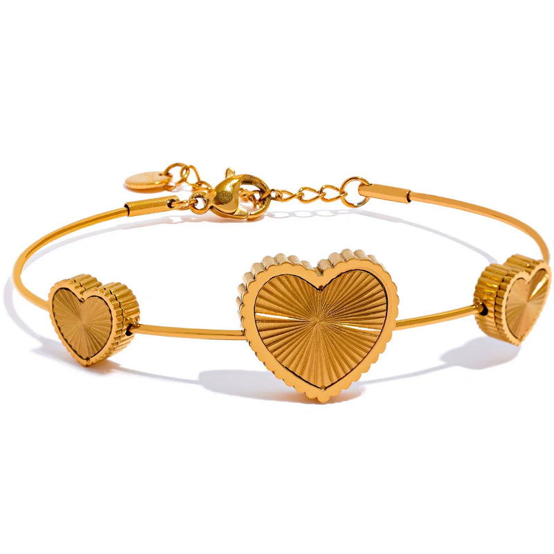 Charm Heart Stainless Steel 18K Plated Jewelry Bangle Bracelet Women Gift