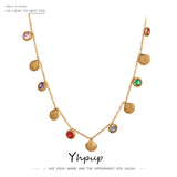 Colorful CZ Chain Necklace Stainless Steel Collar Jewelry for Women