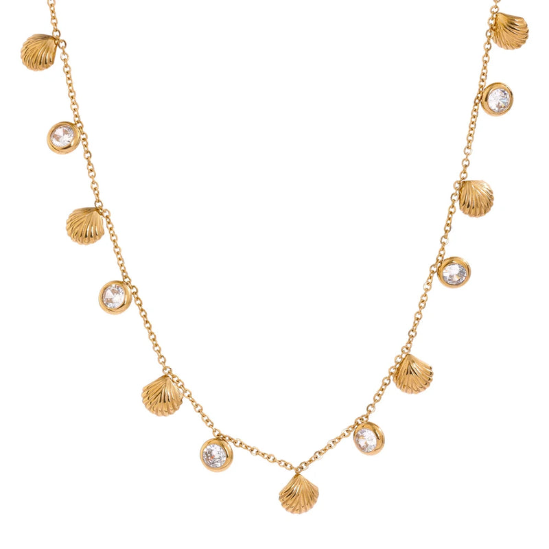 Colorful CZ Chain Necklace Stainless Steel Collar Jewelry for Women