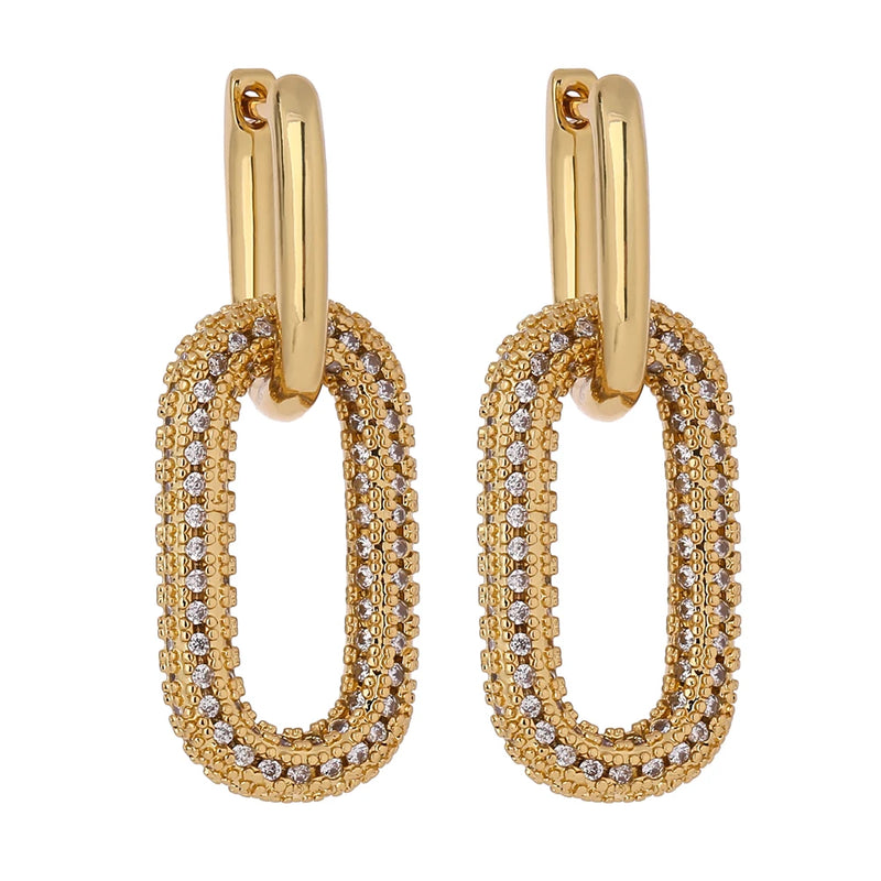 Geometric Drop Earrings for Women - CZ Plated Copper Jewelry Gift