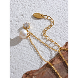 Stainless Steel CZ Pearl Pendant Necklace Jewelry Gift