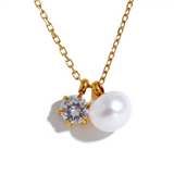 Stainless Steel CZ Pearl Pendant Necklace Jewelry Gift
