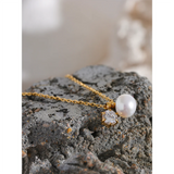 Stainless Steel CZ Pearl Pendant Necklace Jewelry Gift