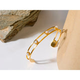 Pearls 18K Stainless Steel Cuff Bracelet Bangle Waterproof Jewelry