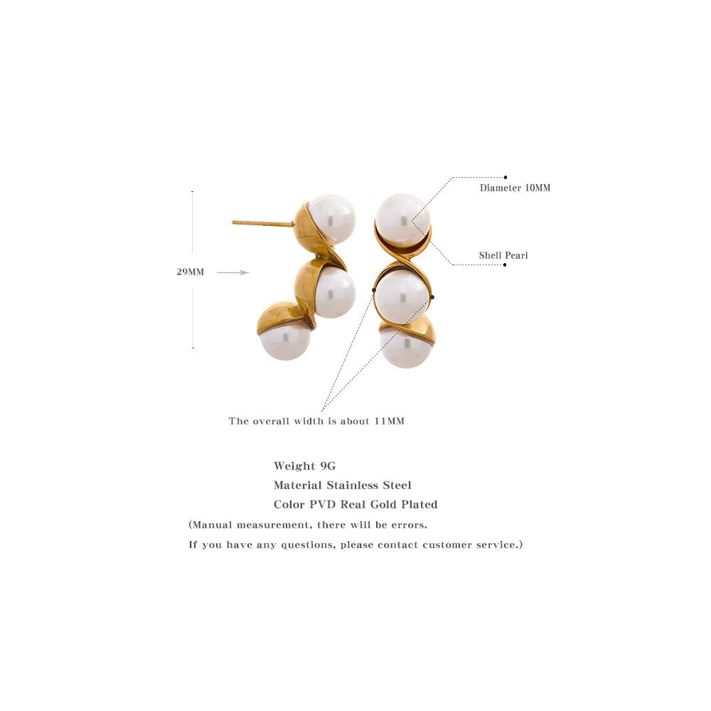 Unique Pearl Stainless Steel Stud Earrings for Women