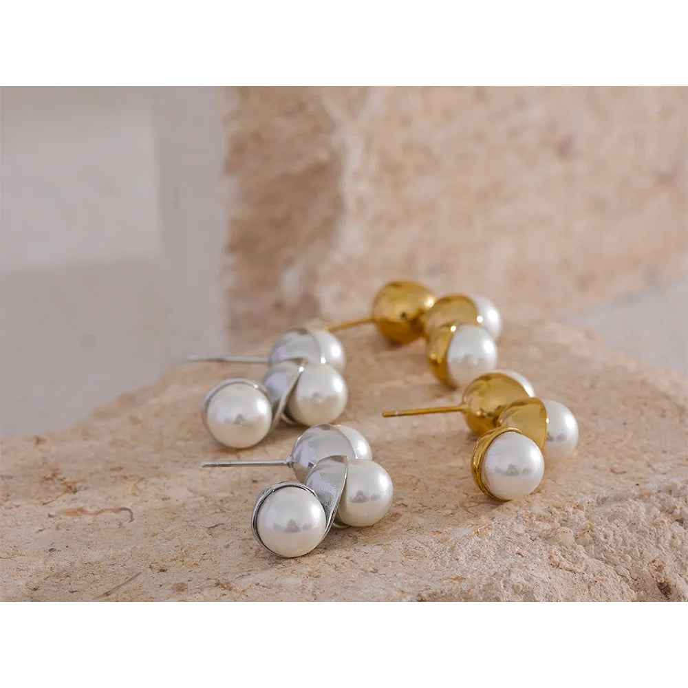 Unique Pearl Stainless Steel Stud Earrings for Women