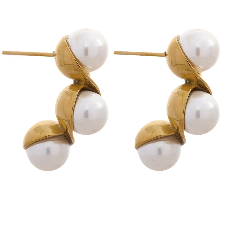 Unique Pearl Stainless Steel Stud Earrings for Women