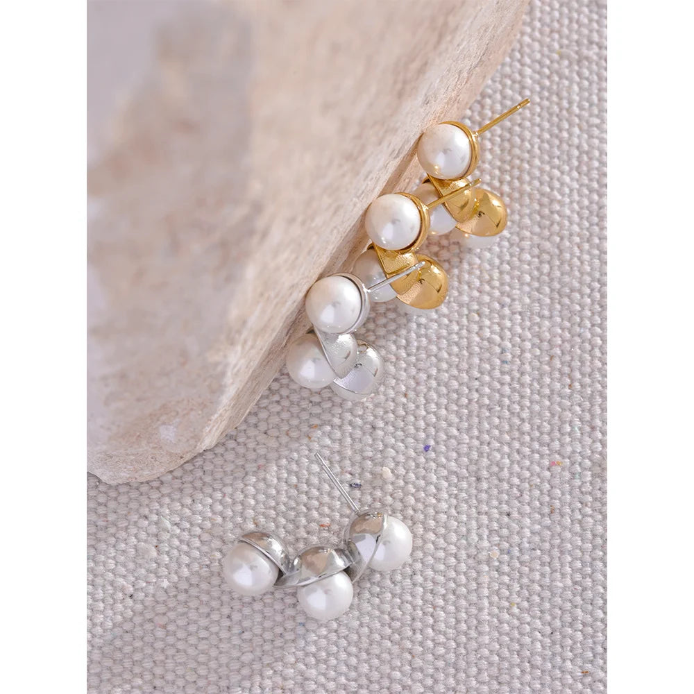 Unique Pearl Stainless Steel Stud Earrings for Women