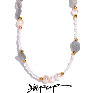 Japan Measly Beads Grey Stone Pearl Necklace Women Jewelry