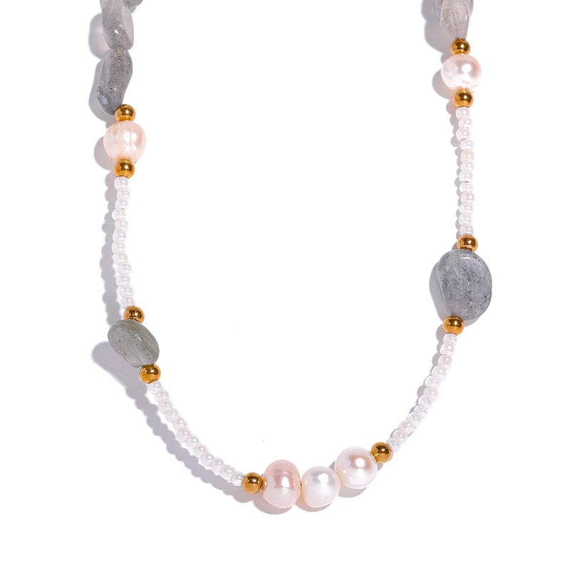 Japan Measly Beads Grey Stone Pearl Necklace Women Jewelry