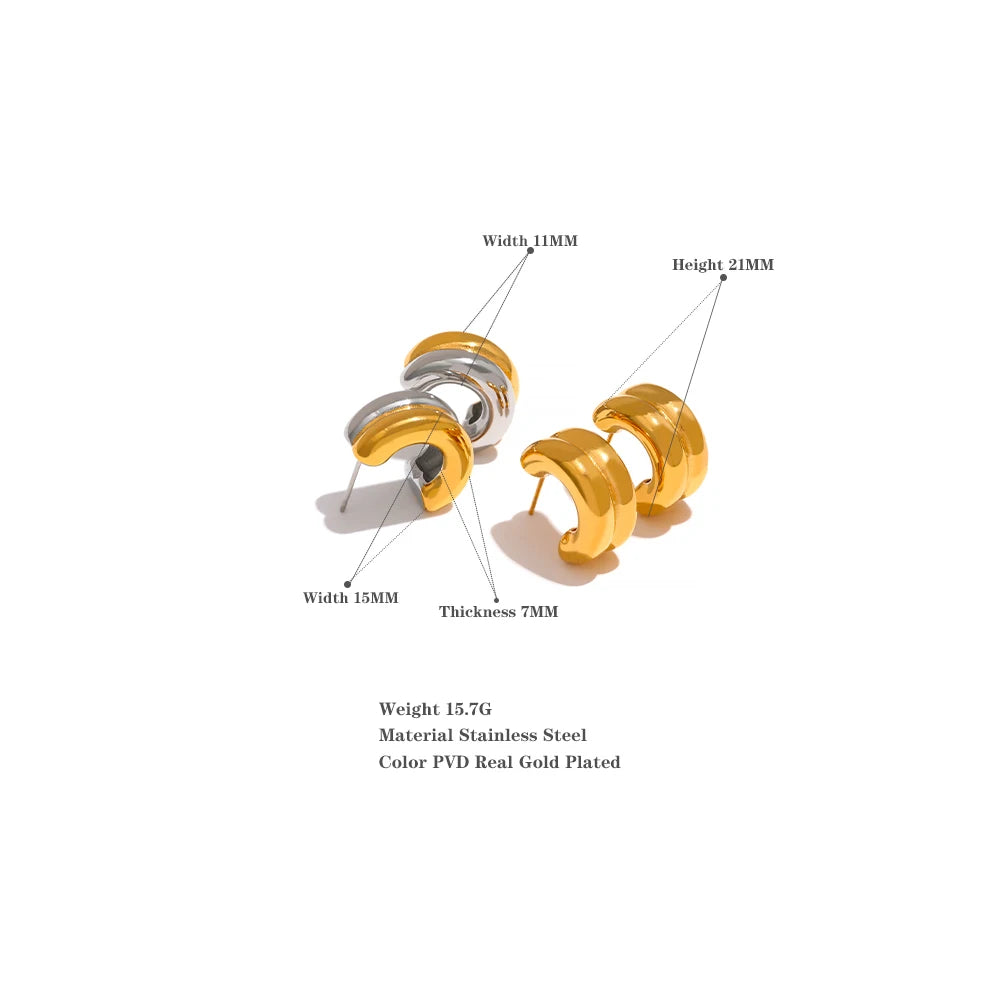 Minimalist Silver Double Stainless Steel Thick Charm Stud Earrings