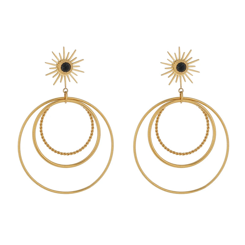 Multi-Layer Dangle Earrings Stainless Steel Geometric Statement for Women
