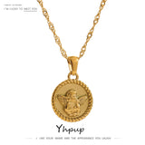 Stainless Steel Angel Pendant Necklace 18K Plated Round Charm Collar Jewelry