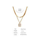 Stainless Steel CZ Pendant Necklace Charm Layered Snake Chain Jewelry