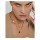 Stainless Steel CZ Pendant Necklace Charm Layered Snake Chain Jewelry