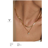 Stainless Steel CZ Pendant Necklace Charm Layered Snake Chain Jewelry