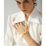 Stainless Steel Bamboo Cuff Bracelet Bangle Shell Pearl Texture